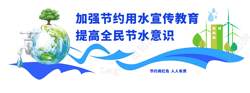创意蓝色曲线节约用水标语文化墙节约用水文化墙