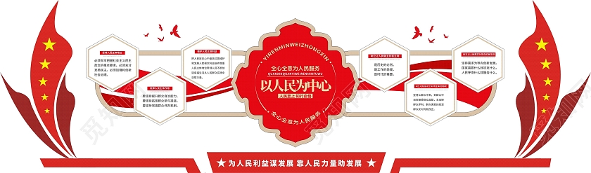 红色庄重白色简约黄色醒目以人民为中心文化墙为人民服务党建文化墙