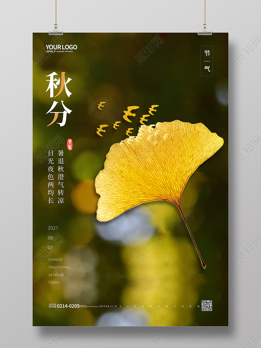 实景黄色枯叶落叶秋分节日节气海报二十四节气24节气秋分
