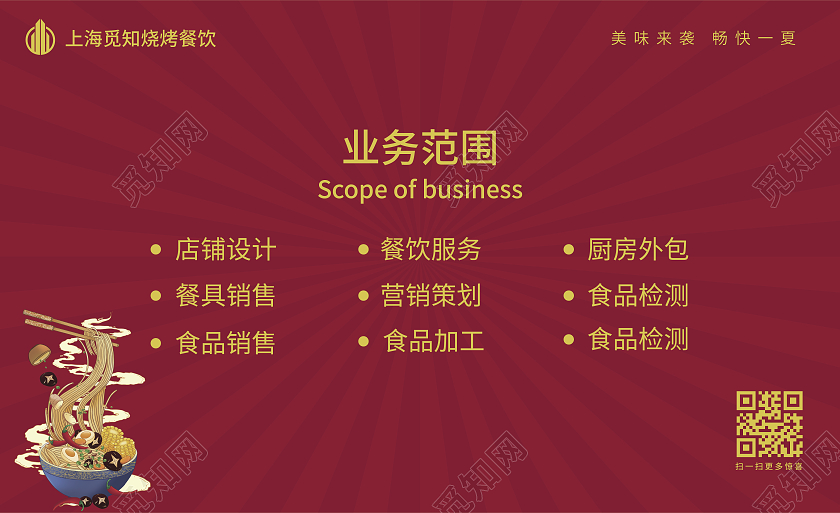 红色国潮风格餐饮名片面食餐饮名片