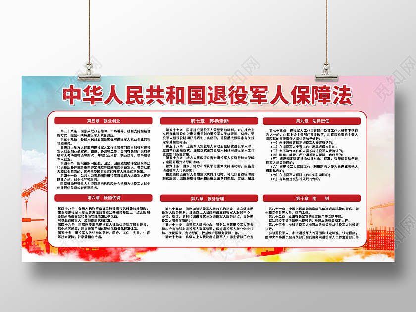 红色简约时尚大气退伍军人保障展板退伍军人保障法展板