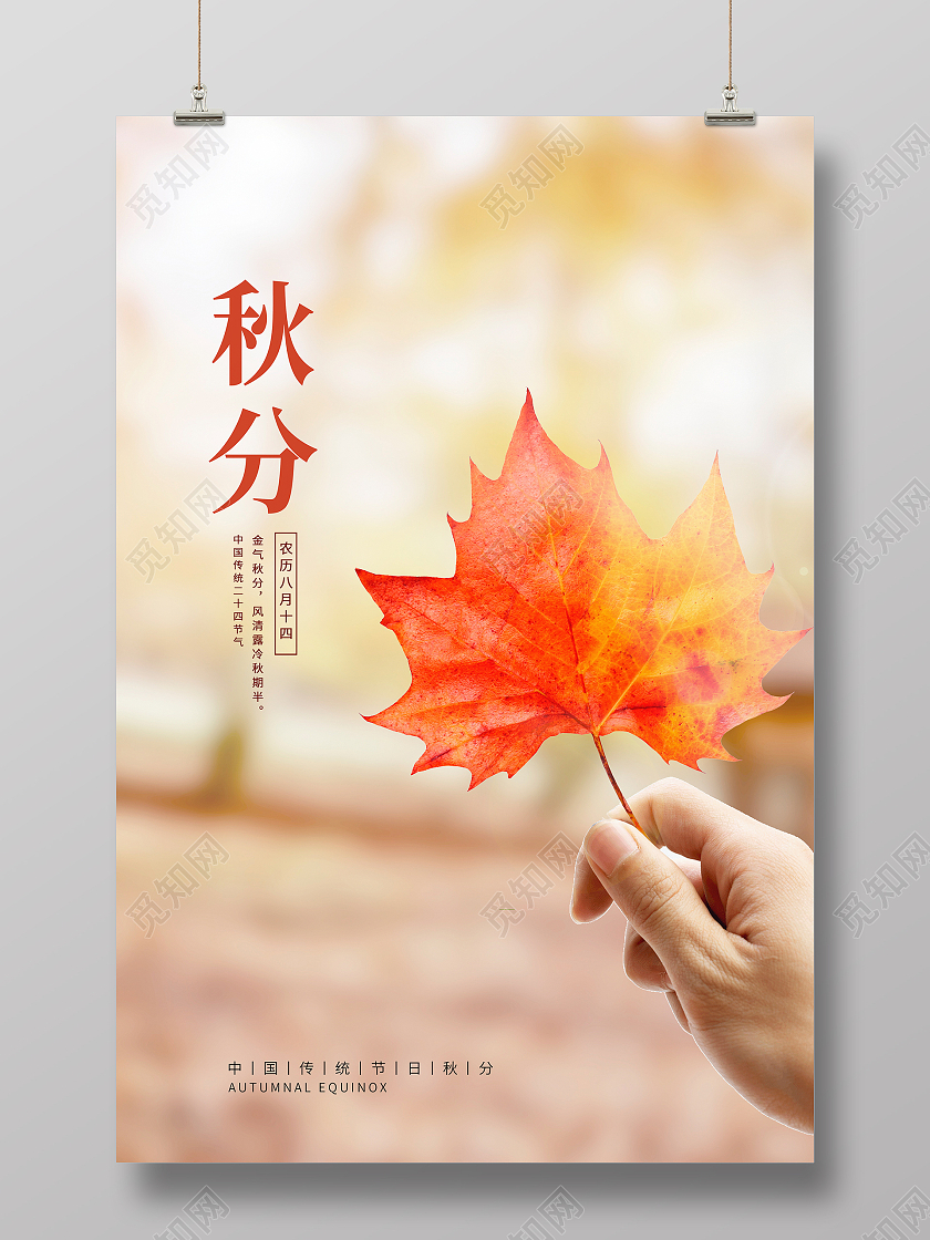 简约大气传统二十四节气秋分秋天秋季宣传海报设计二十四节气24节气秋分