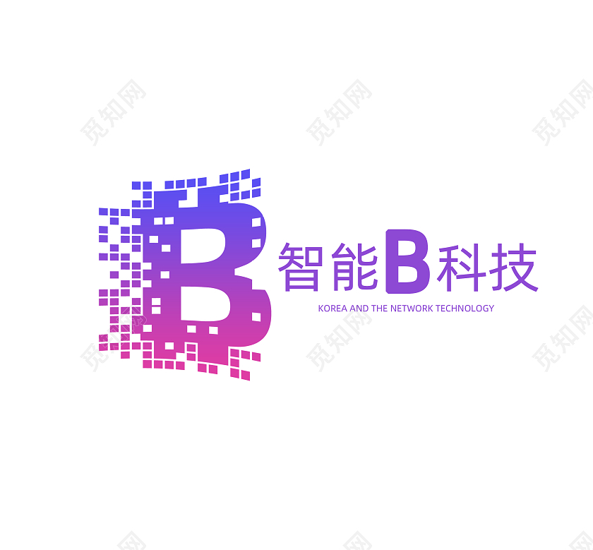 紫色渐变风孟菲斯智能B科技公司LOGO设计logo