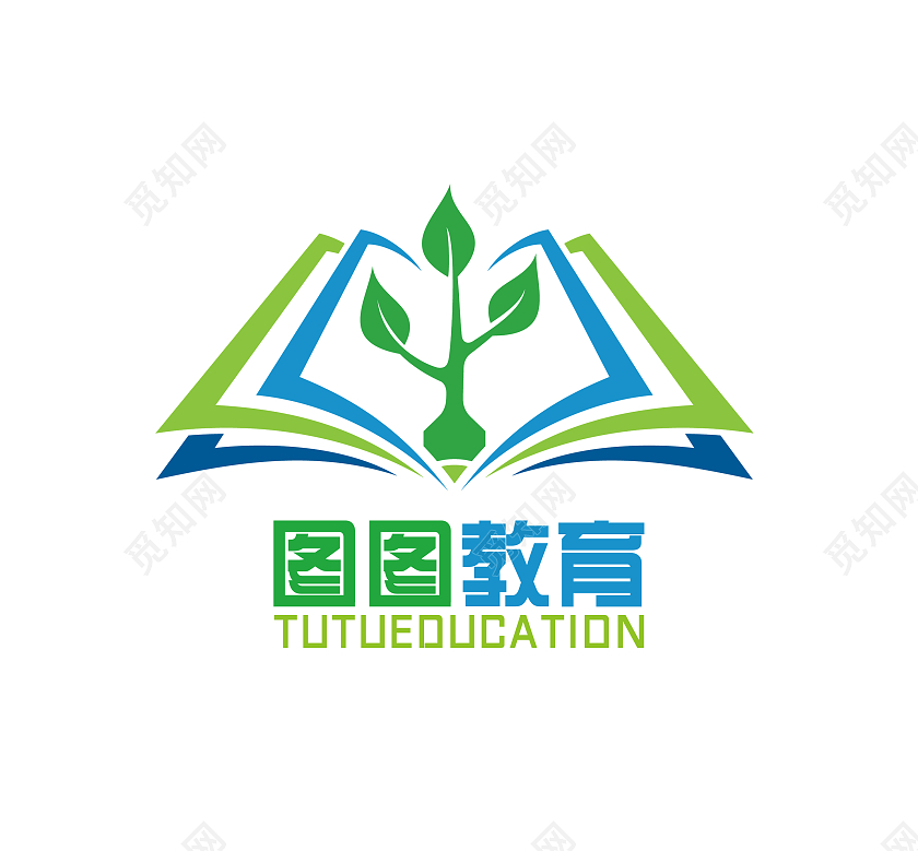 蓝绿色创意书本图图教育LOGO设计logo
