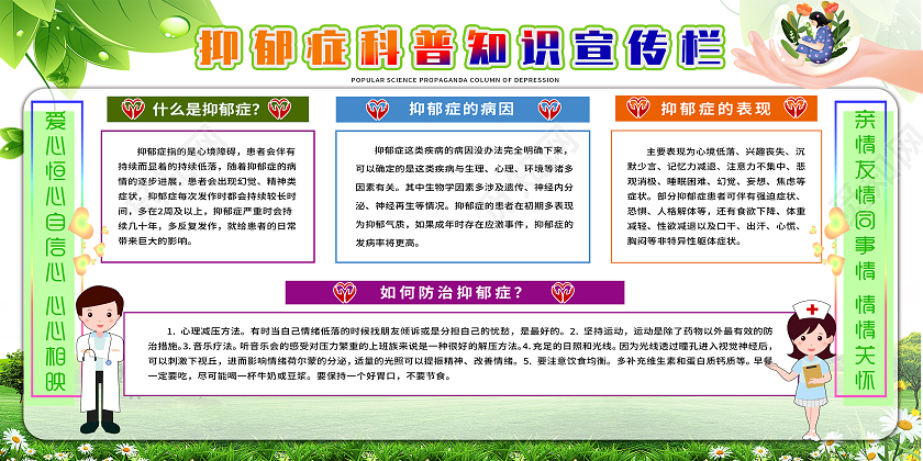 绿色简约大气抑郁症科普知识宣传抑郁症宣传栏