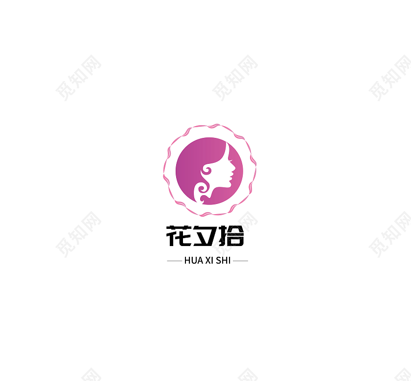 中国风粉色女性花夕拾人像logo