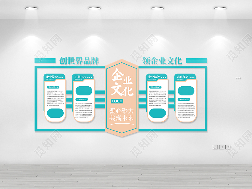 绿色简约风创世界品牌领企业文化文化墙企业文化墙