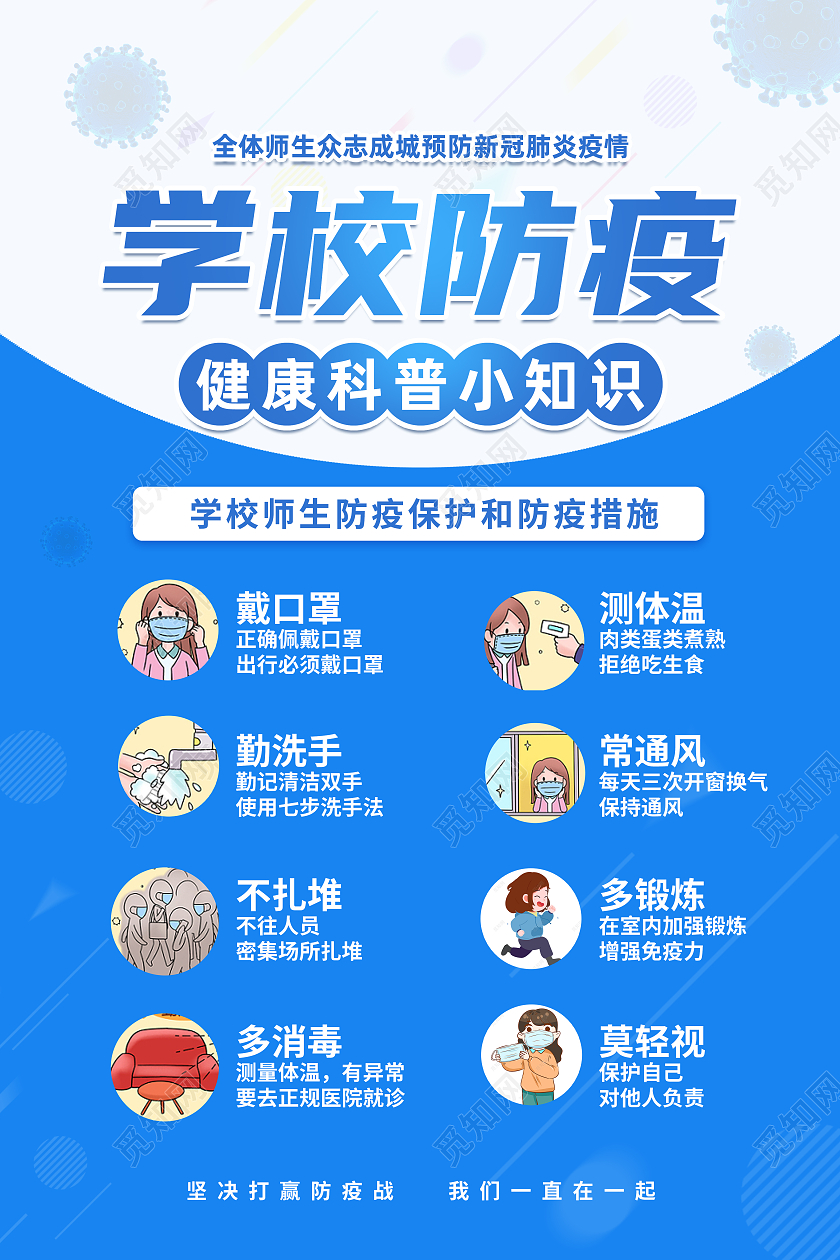蓝色简约学校防疫疫情防控模板海报