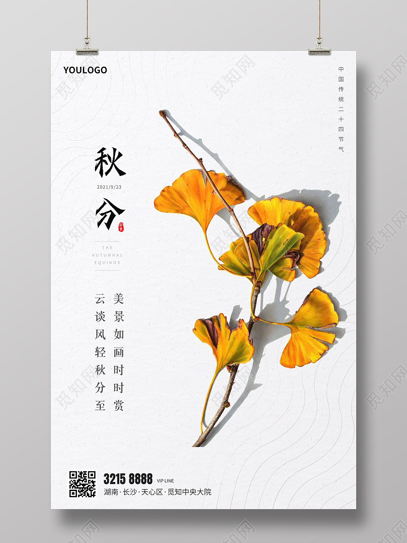 简约风秋分节气海报二十四节气海报二十四节气24节气秋分