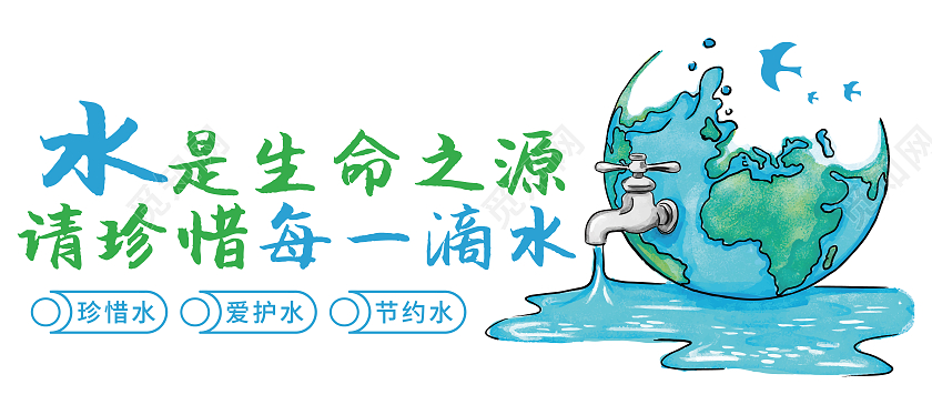 简约蓝绿色地球节约水资源矢量宣传文化墙节约用水文化墙