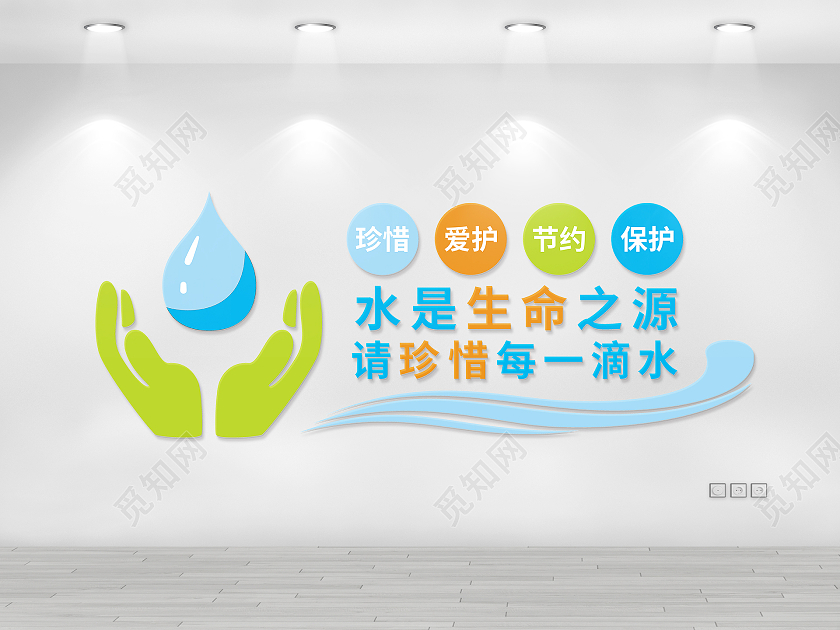 简约手掌水滴节约水资源矢量宣传文化墙节约用水文化墙