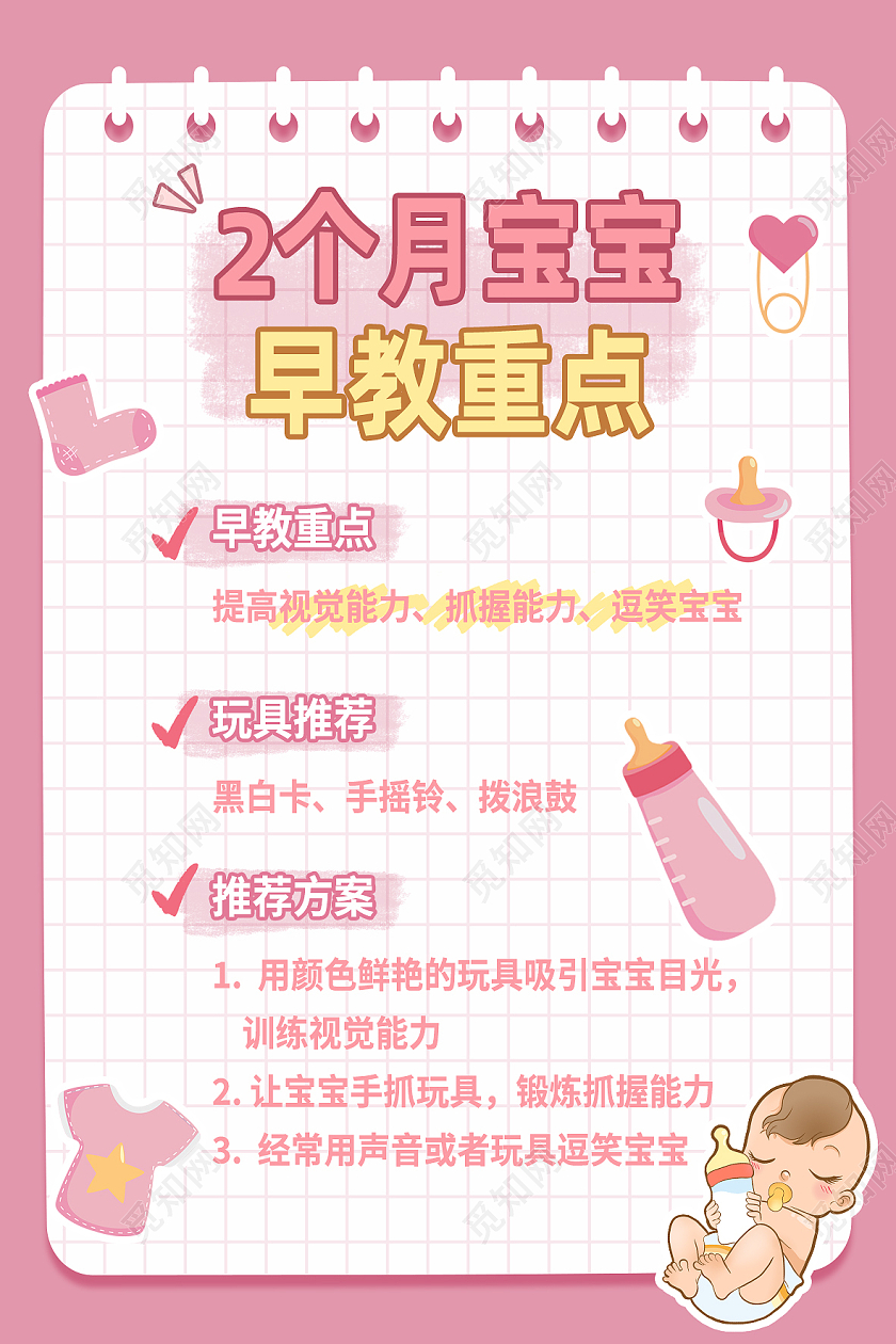 粉色简约2个月宝宝早教重点科普海报