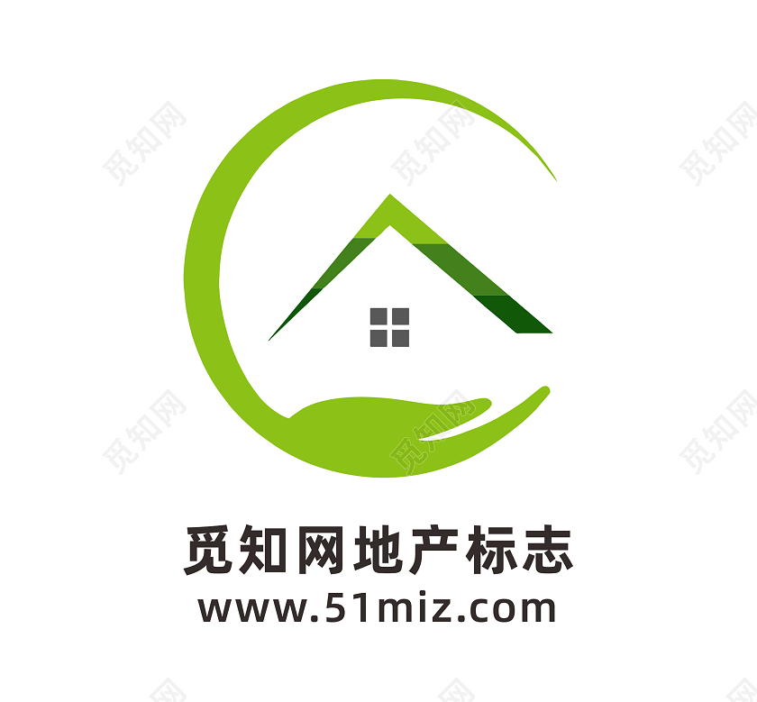 淡绿色创意渐变风房产觅知网地产标志logo