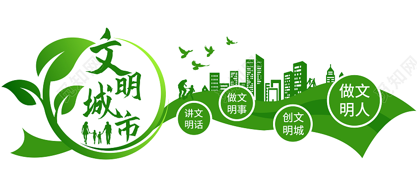 绿色简约文明城市讲文明话文化墙文明城市文化墙