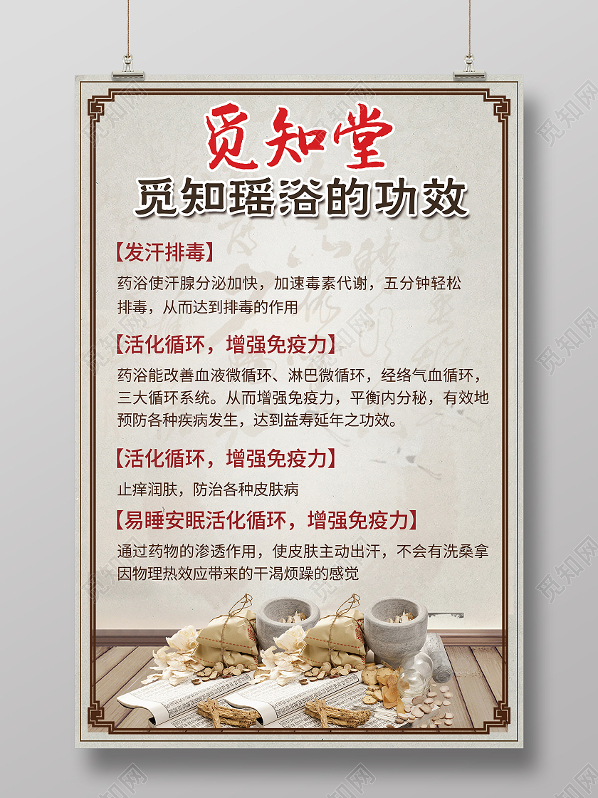 中国风古风瑶浴养生沐浴宣传海报模板