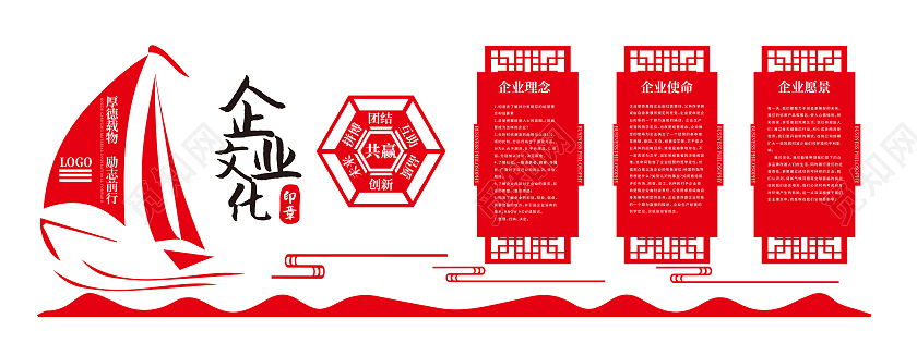 红色简约大气风厚德载物励志前行企业文化文化墙企业文化墙