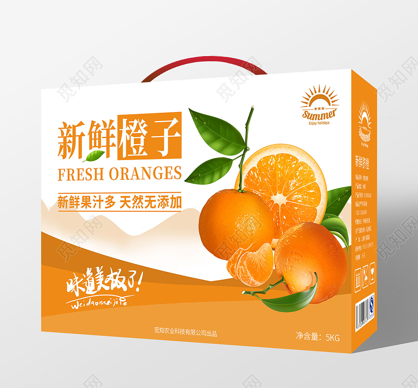 橙色简约新鲜橙子手提箱包装设计柑橘礼盒包装