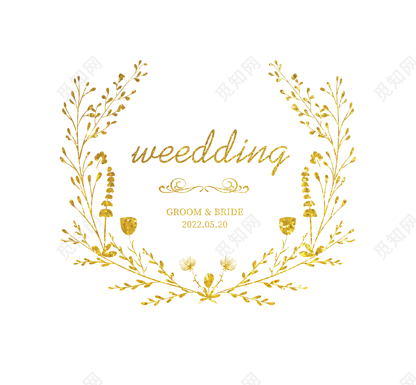 婚礼logo烫金小清新花环weedding