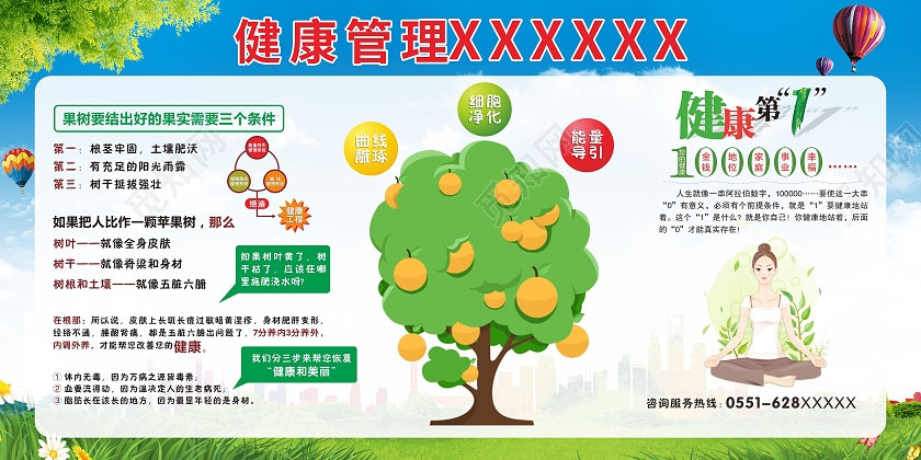 健康管理展板绿色展板健康管理健康第一宣传展板宣传栏