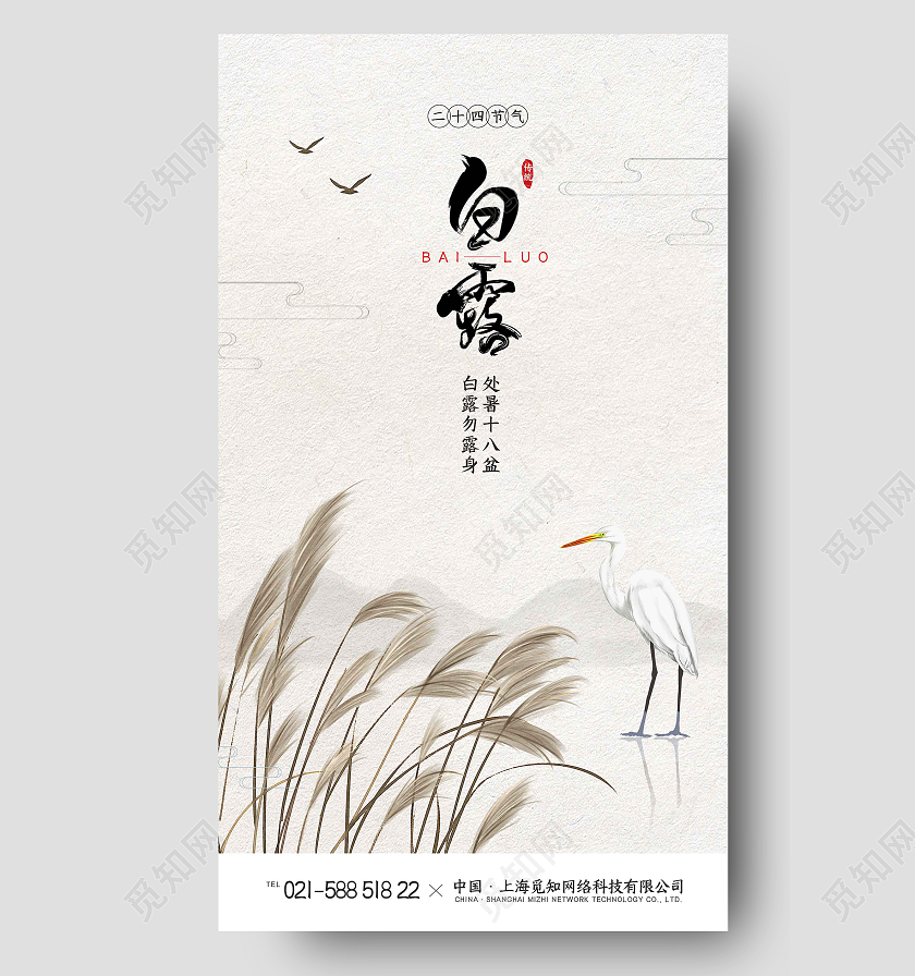 白色简约时尚大气二十四节气白露手机海报白露ui手机海报