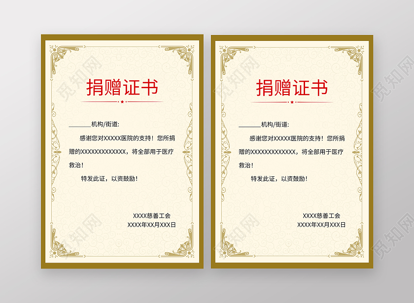 捐赠证书 于慈善公益医疗救治使用