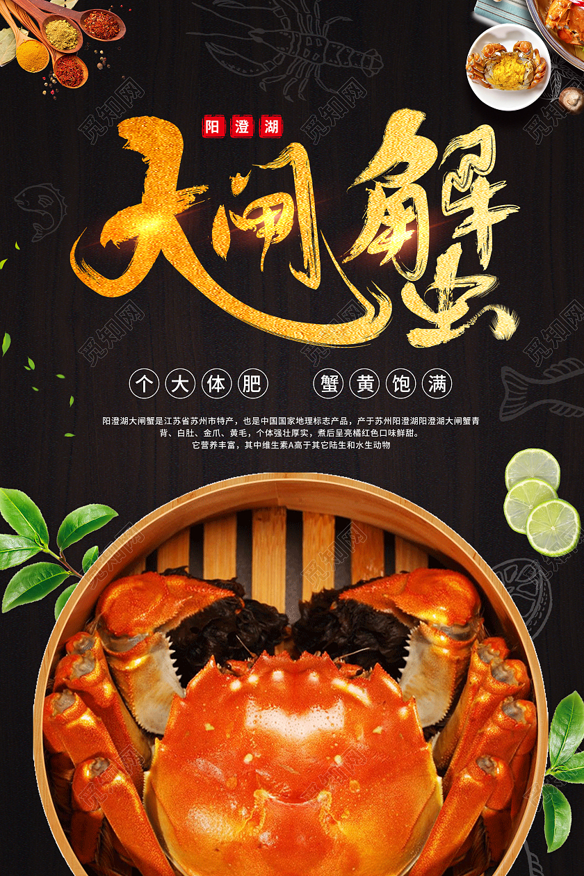 黑色简约大闸蟹美食阳澄湖大闸蟹海报