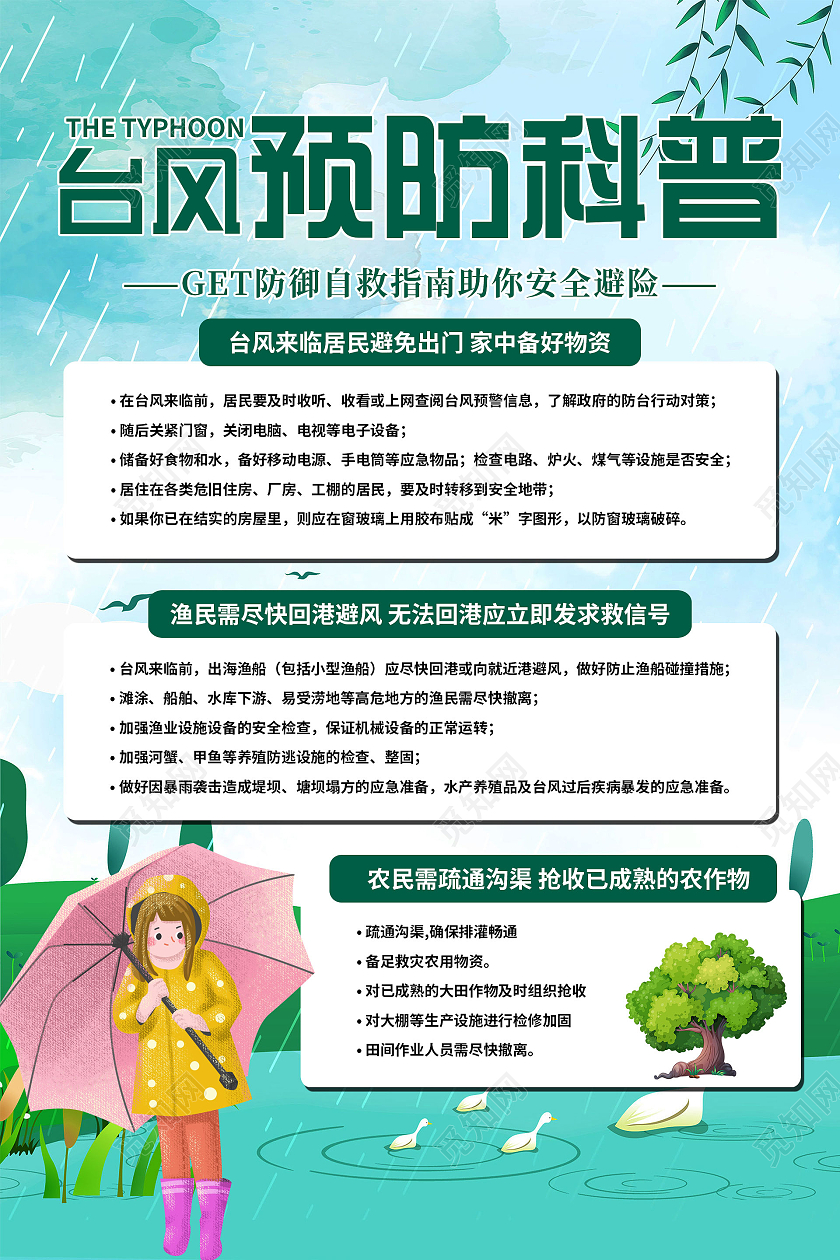 简约大气浅绿色系台风预防科普海报宣传海报