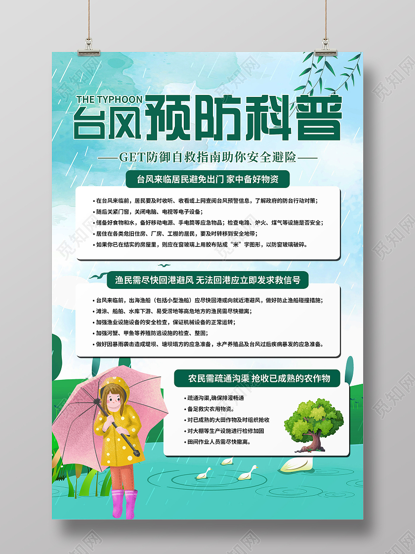 简约大气浅绿色系台风预防科普海报宣传海报