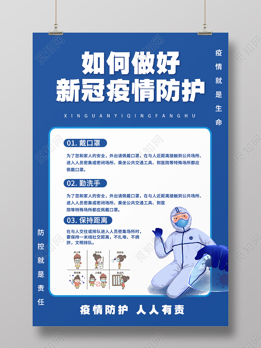 简约大气蓝色如何做好新冠疫情防护防疫模板海报