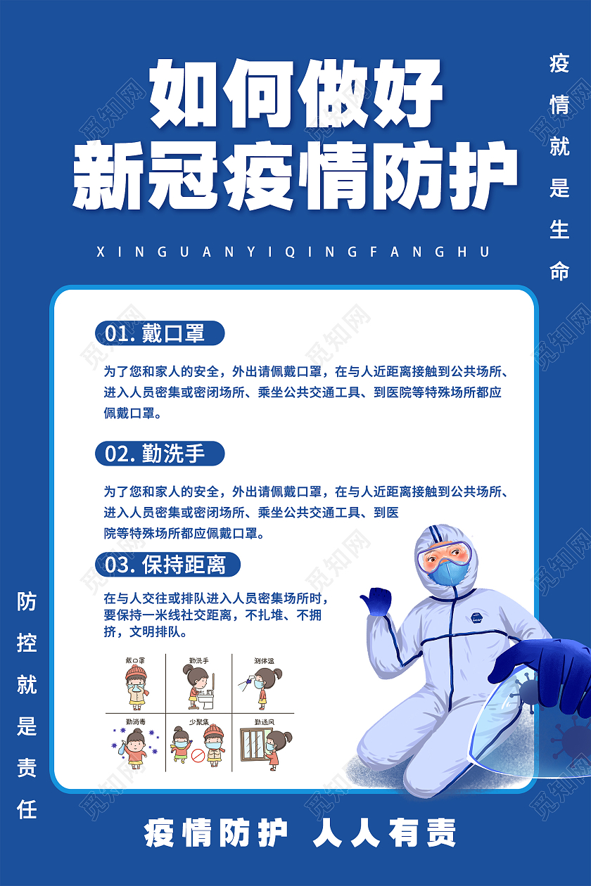 简约大气蓝色如何做好新冠疫情防护防疫模板海报