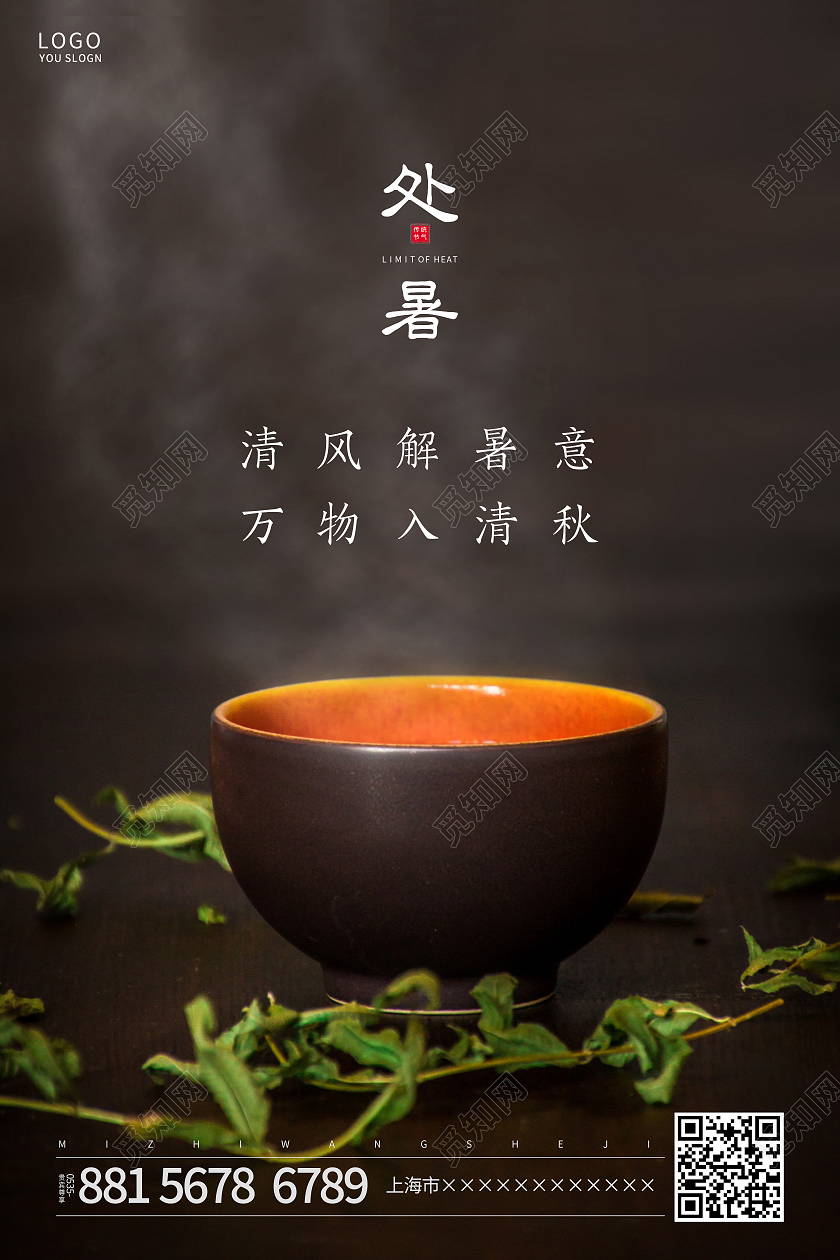 棕色简约摄影图处暑传统节气海报