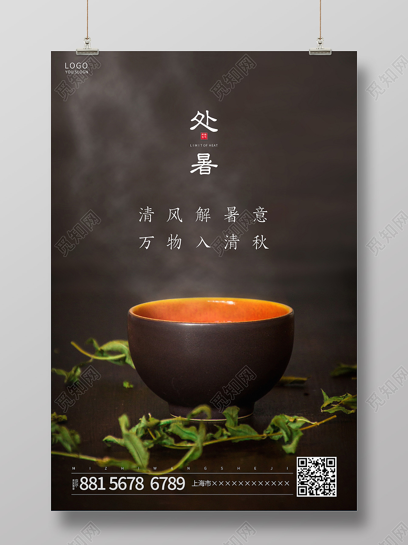 棕色简约摄影图处暑传统节气海报