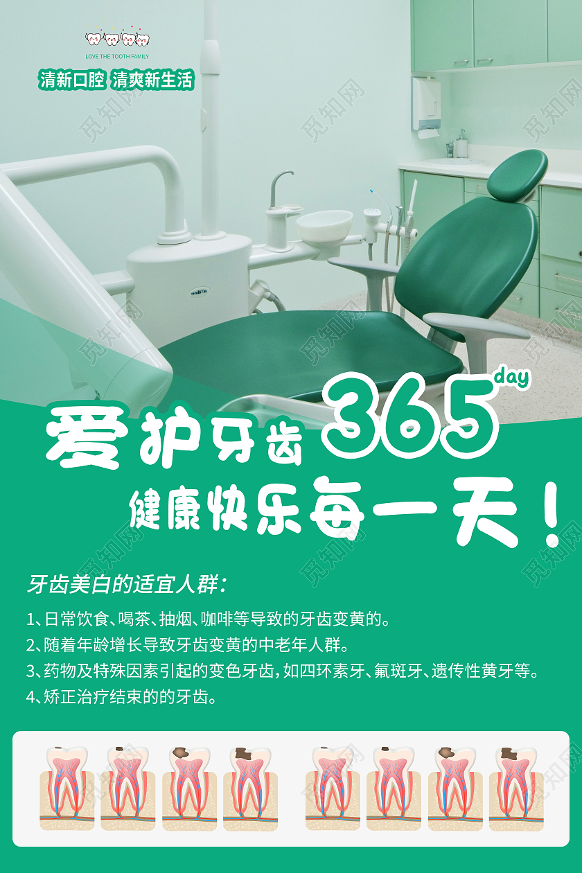 绿色几何实景爱护牙齿365天健康快乐每一天宣传海报爱护牙齿海报