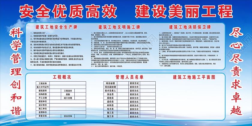 蓝色五图一牌企业宣传建筑工地安全生产