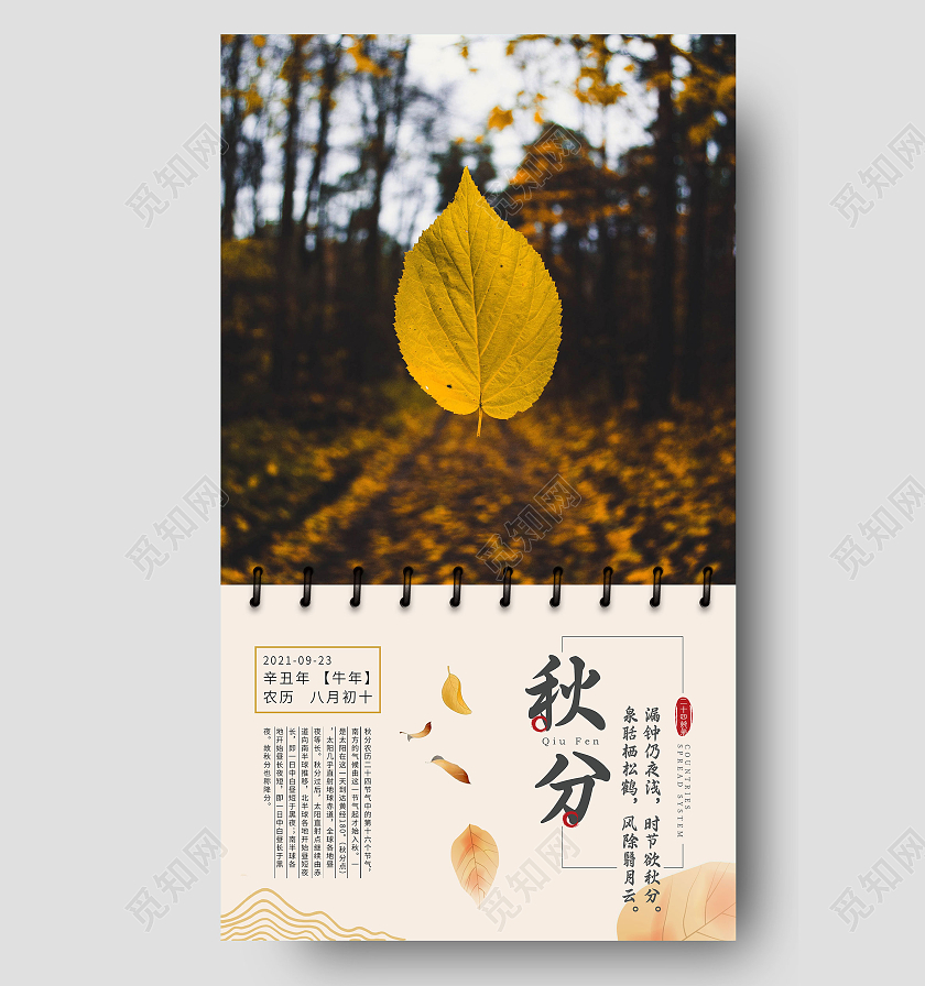 黄色简约大气秋分节气海报二十四节气意境海报秋分ui手机海报