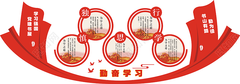 红色庄重学习强国党建书屋文化墙