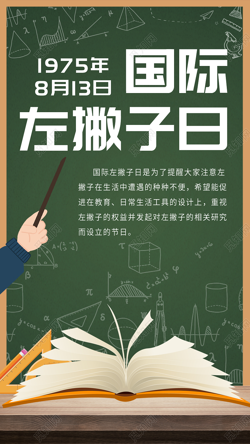 绿色简约国际左撇子日宣传UI手机海报国际左撇子日手机海报