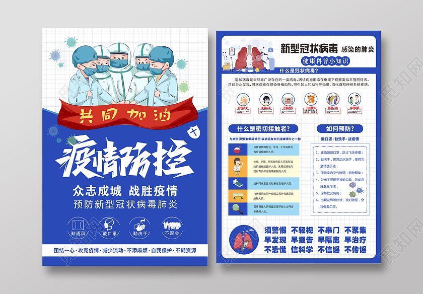 蓝色卡通新型冠状病毒肺炎病毒抗击疫情宣传单疫情防控宣传单