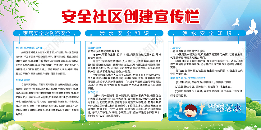 蓝色科技简约安全社区创建宣传栏展板社区宣传栏