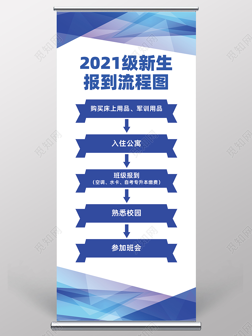 蓝色渐变几何装饰简约新生报到展板