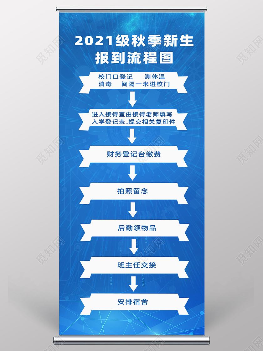 蓝色简约科技底纹效果新生报到展板