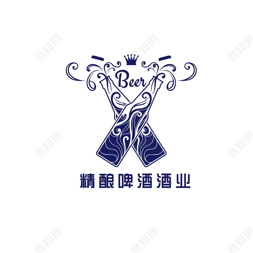 蓝色线条简约风格精酿啤酒产业logo