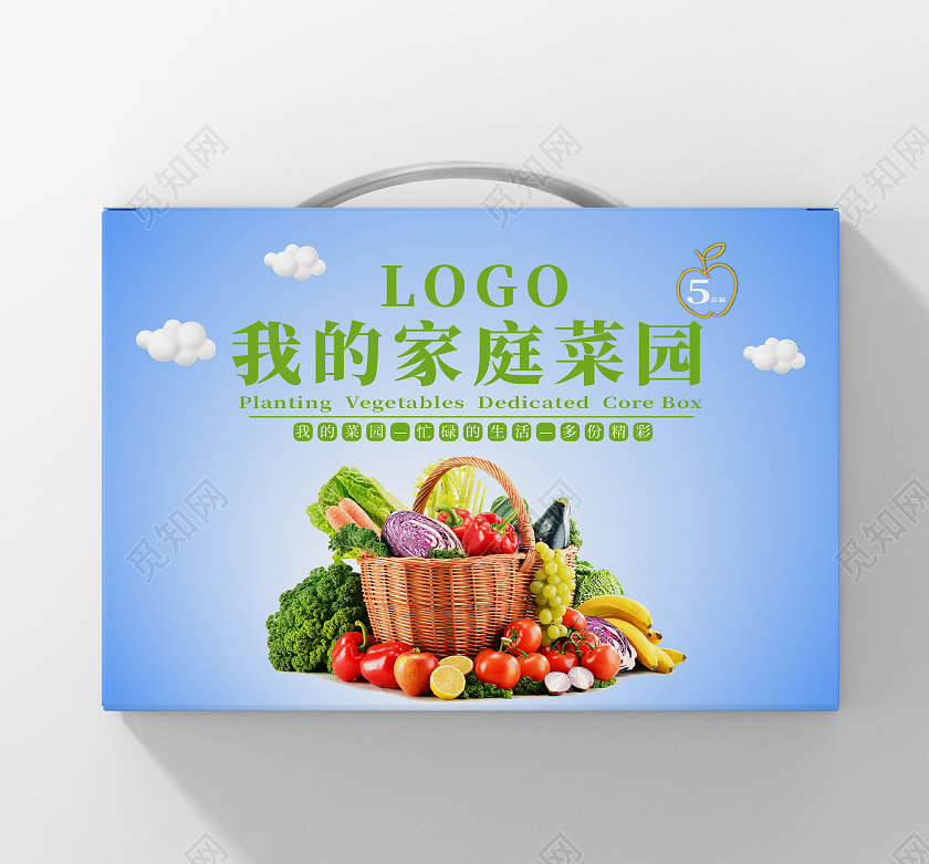 蓝色渐变简约风我的家庭菜园蔬菜盒包装盒设计蔬菜包装