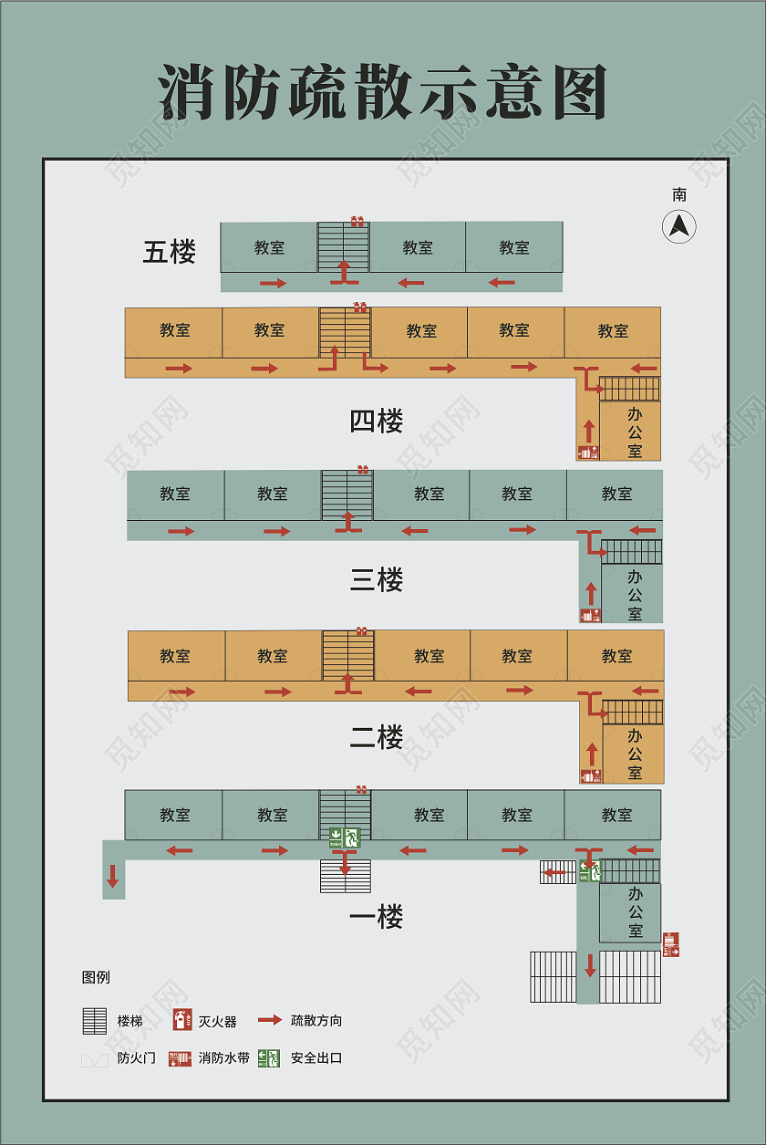 绿色清新简约大楼消防通道疏散示意图消防疏散图