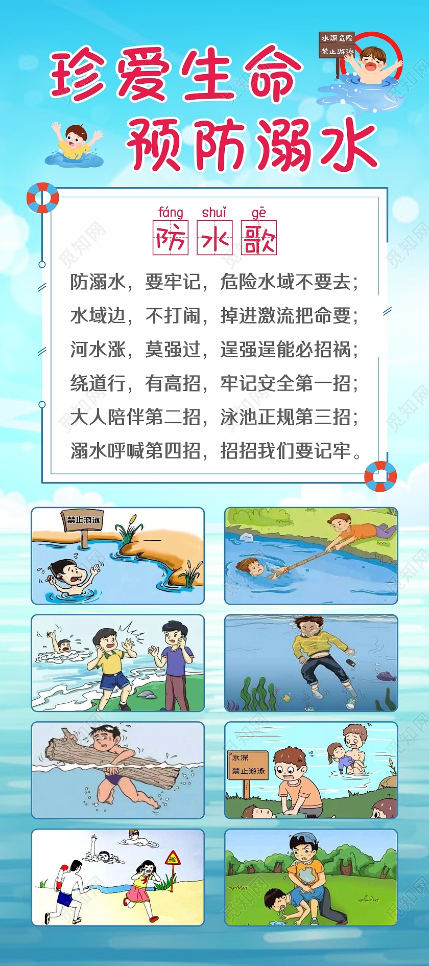 幼儿防溺水安全教育宣传栏海报展架易拉宝防溺水展架