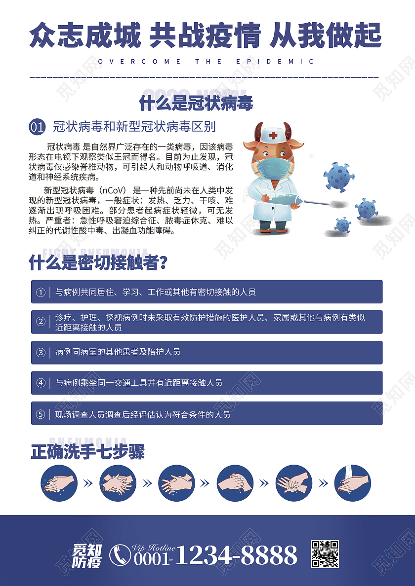 蓝色卡通简约风防疫有我群防群控疫情防控宣传单