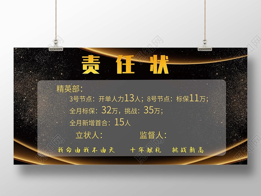 责任状黑色金色背景简约科技炫酷展板责任状展板