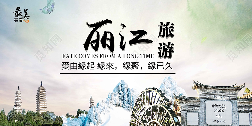 简约怀旧大气云南丽江旅游宣传展板丽江展板