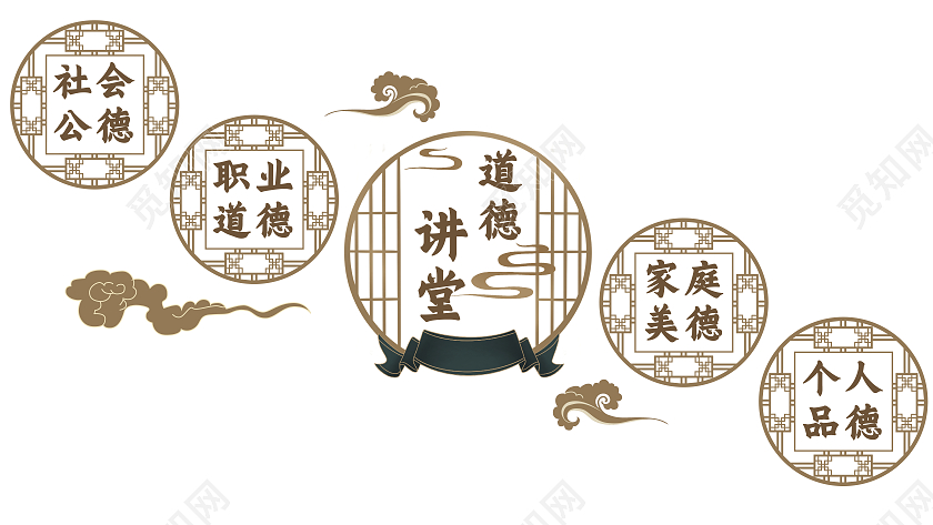 金色中国风道德讲堂个人品德文化墙楼梯文化墙