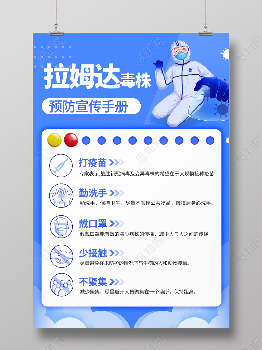 蓝色简约拉姆达预防海报预防疫情海报